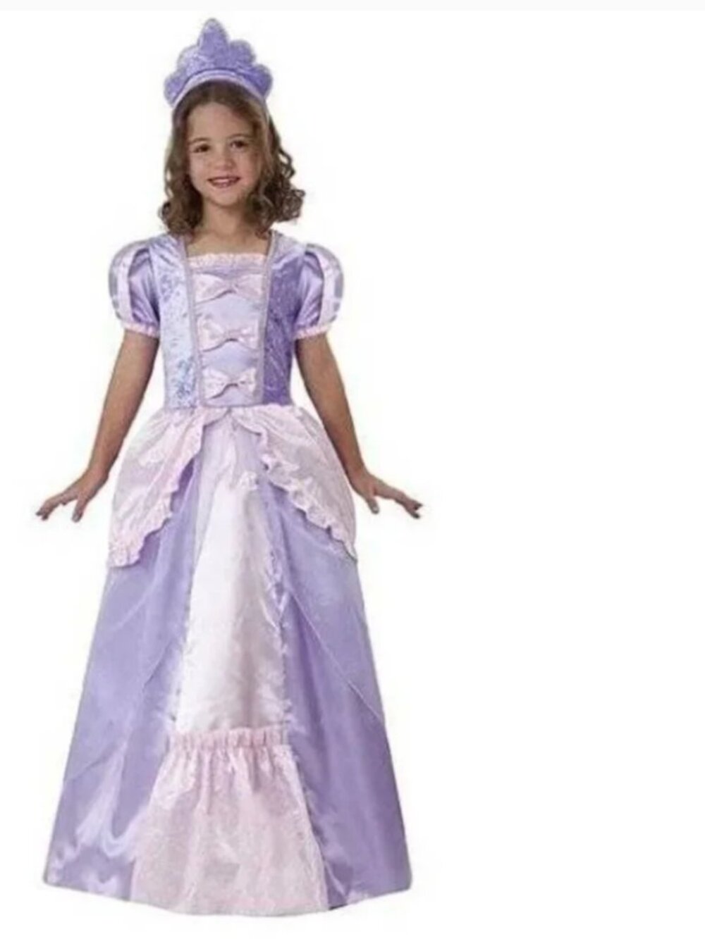 Princess Halloween Costume 4/6 Purple Pink Gown Hoop Dress & Crown 2 Pc Girls